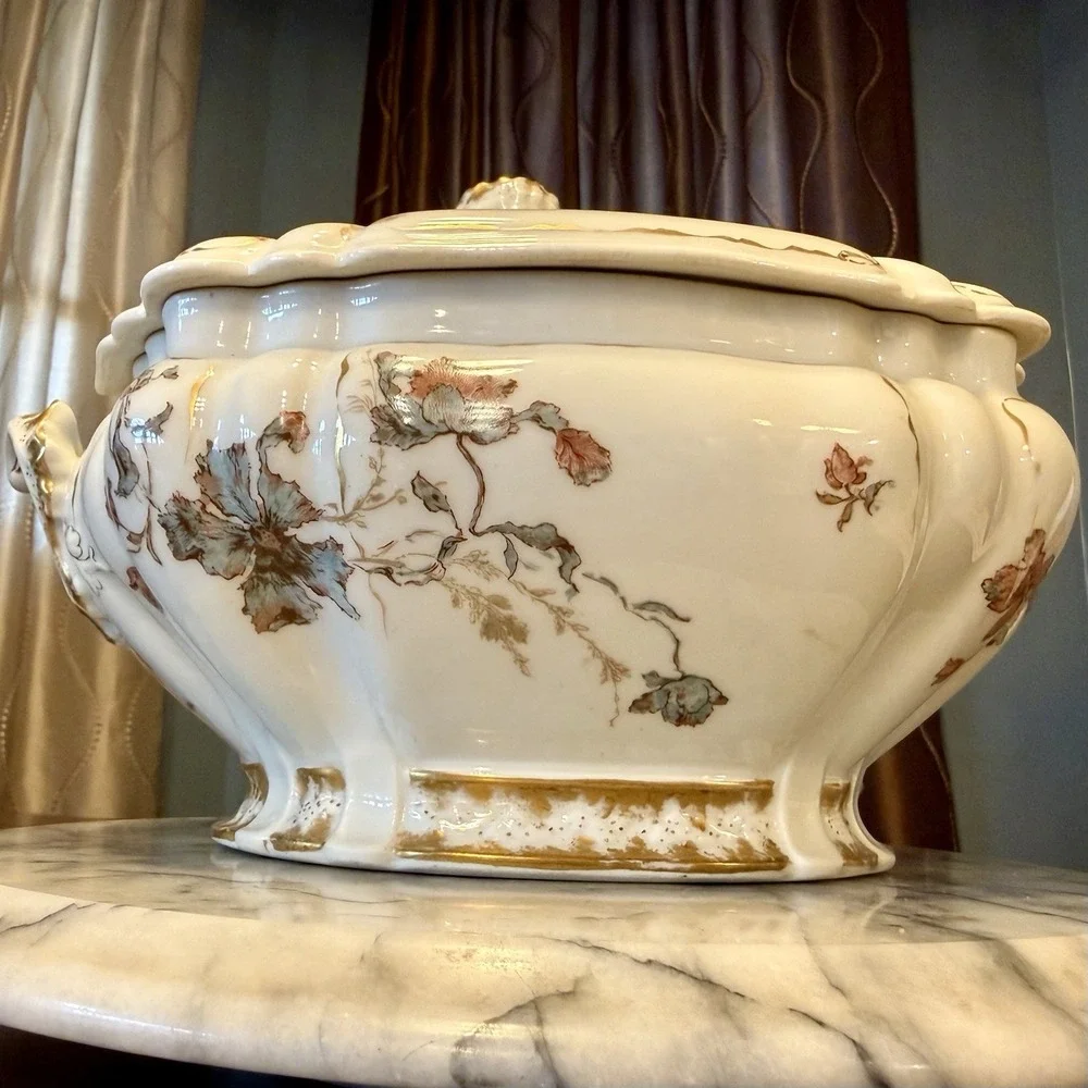 VTG Antique 1880s Haviland LIMOGES Oyster Shell Lid Soup Tureen‎ Hand Painted